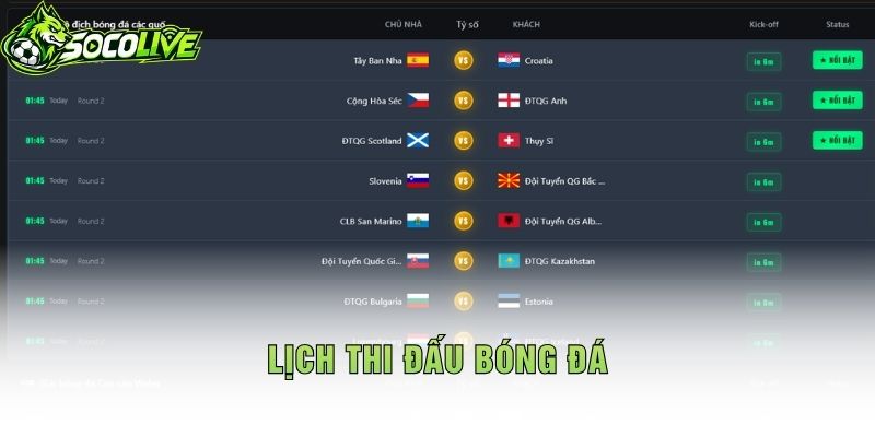 Lịch Thi Đấu Bóng Đá